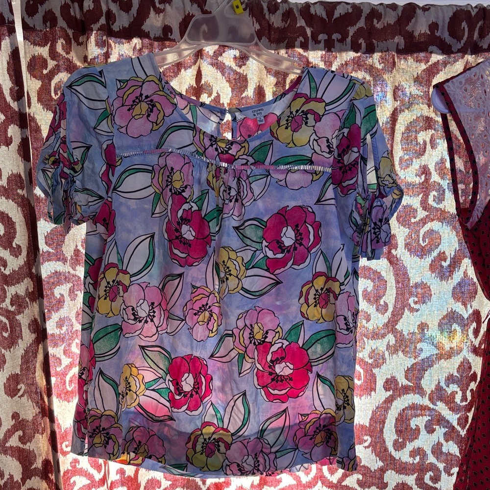 Crown & Ivy Floral Blouse - Pink, Yellow, and Green